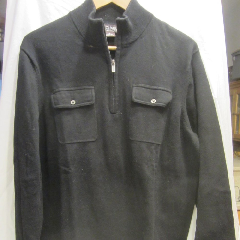 MICHAEL KORS 1/4 ZIPPER FRONT HENLEY PULLOVER, W/COLLAR, UNISEX LARGE